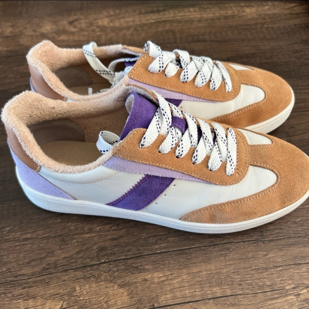 Purple And Tan Retro Leather / Suede Sneakers
